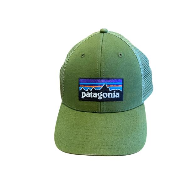 PATAGONIA P-6 Logo Trucker Hat Snapback Crag Green Mid Crown Mesh 6-Panel A33 - Picture 1 of 6